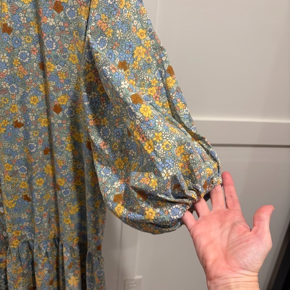 Mable Relaxed Fit Tiered Floral Midi Shirt Dress cottagecore prairie size Small - Picture 5 of 8